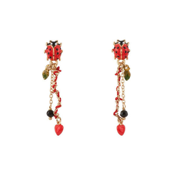 Les Nereides Lady Bird Ladybird, Chain And Heart Earrings | ADLB105T/1 