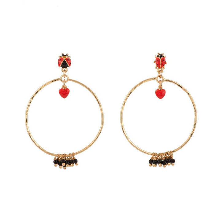 Les Nereides Lady Bird Ladybird, Heart And Beads On Hoops Earrings | ADLB106T/1 