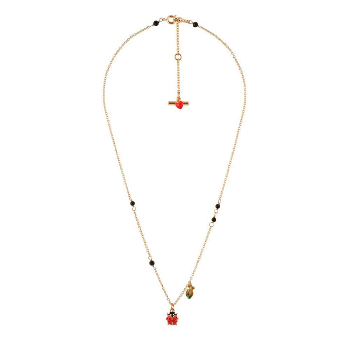 Les Nereides Lady Bird Ladybird, Leaf And Black Bead Necklace | ADLB3041 