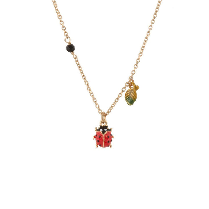 Les Nereides Lady Bird Ladybird, Leaf And Black Bead Necklace | ADLB3041 