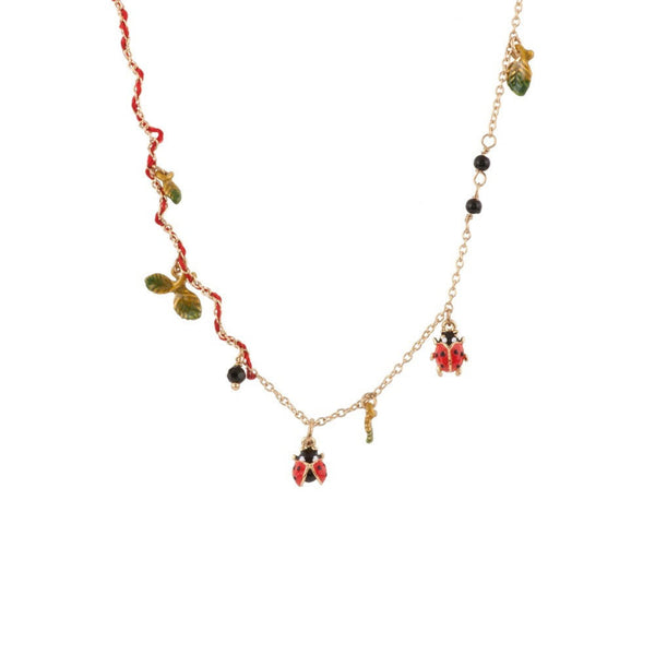 Les Nereides Lady Bird Ladybirds And Leaves On Threaded Chain Necklace | ADLB3031 