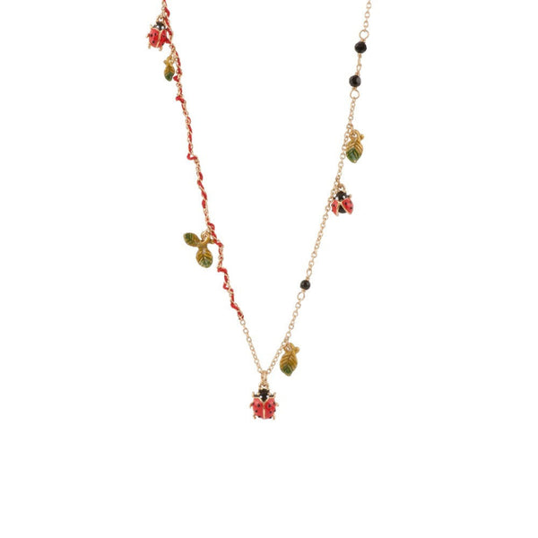 Les Nereides Lady Bird Ladybirds And Leaves On Threaded Chain Necklace | ADLB3051 