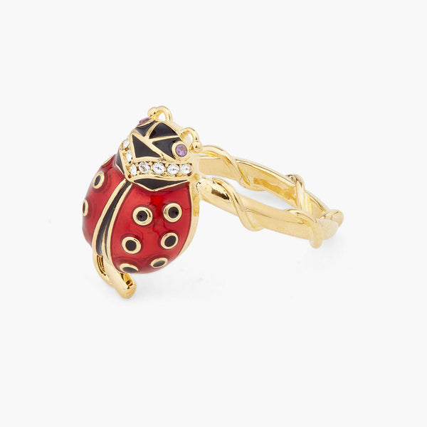 Les Nereides Ladybird And Faceted Crystal Adjustable Ring | ARAM6011 