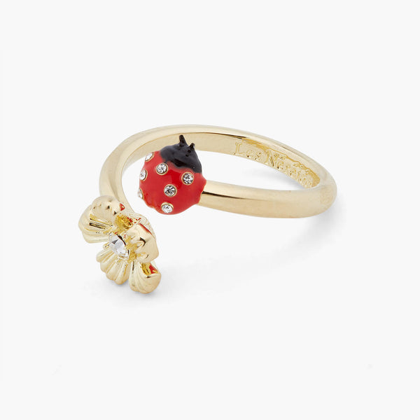 Les Nereides Ladybird And Wood Anemone Adjustable You And Me Ring | ARLP6011 