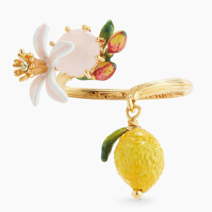 Les Nereides Lemon, Flower And Faceted Crystal Adjustable Ring | APMI6011 