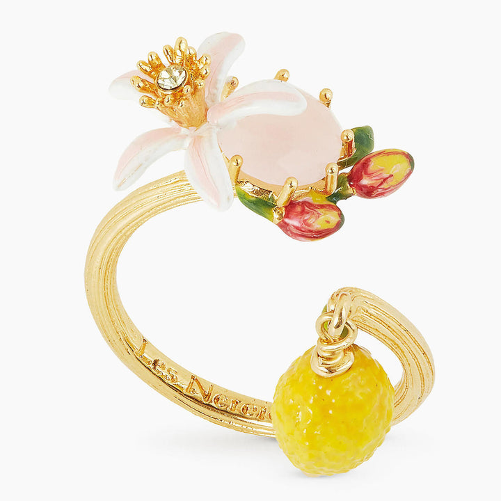 Les Nereides Lemon, Flower And Faceted Crystal Adjustable Ring | APMI6011 