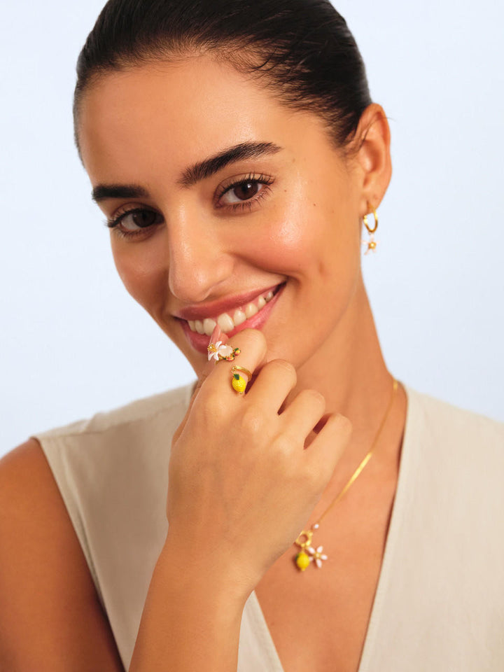 Les Nereides Lemon, Flower And Faceted Crystal Adjustable Ring | APMI6011 