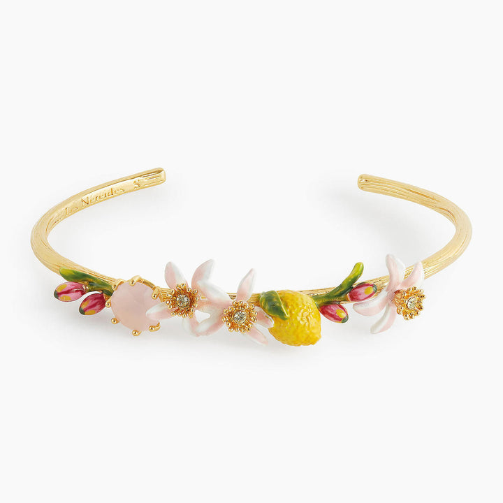 Les Nereides Lemon, Lemon Blossom And Pink Crystal Stone Bangle Bracelet | APMI2011 