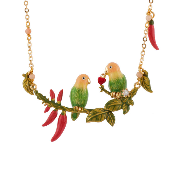 Les Nereides Les Inseparables Love Birds On Branch With Chillies & Pendants Necklace | AFIN3051 