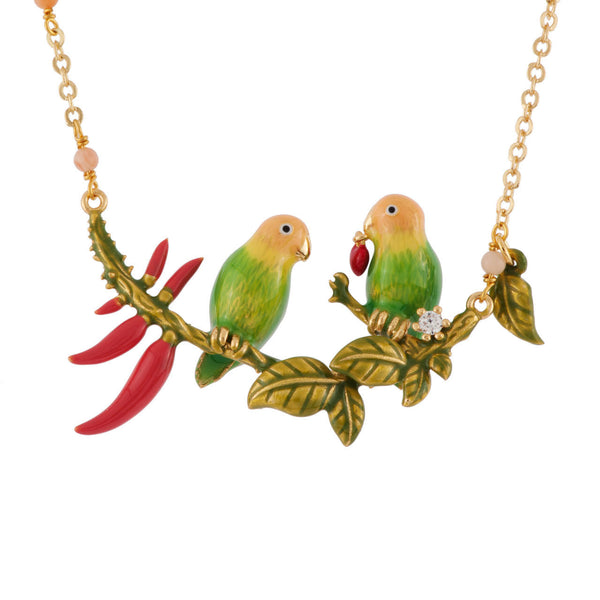 Les Nereides Les Inseparables Love Birds On Branch With Chillies Necklace | AFIN3011 