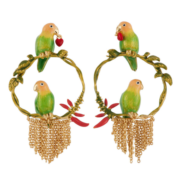 Les Nereides Les Inseparables Love Birds On Hoops With Chains Earrings | AFIN1041 