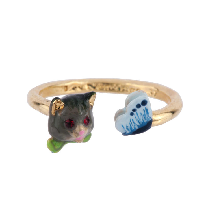 Les Nereides Little Cats Black Cat & Blue Butterfly Rings | AFLC6031 