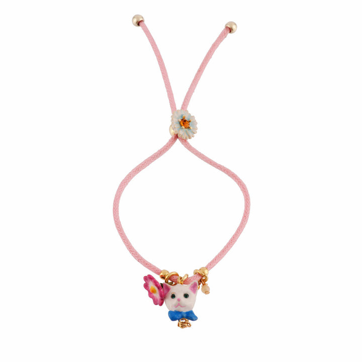 Les Nereides Little Cats Pink Wax Cord With Cat, Flower & Beads Bracelet | AFLC2031 