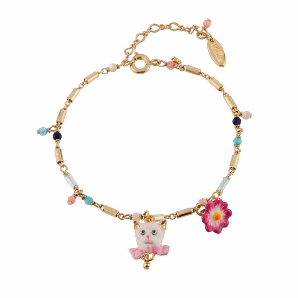 Les Nereides Little Cats White Cat With Flower And Beads Bracelet | AFLC2011 