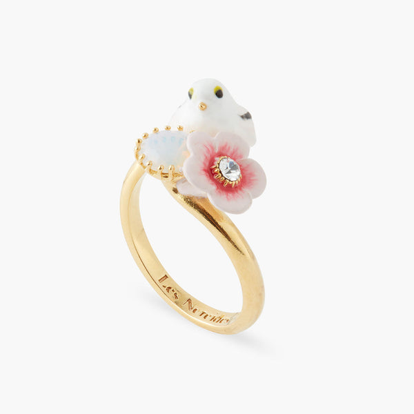 Les Nereides Long-tailed titmouse and rose hip adjustable ring | AQLA6021 