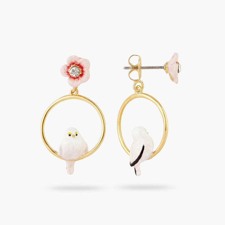Les Nereides Long-tailed titmouse and rose hip asymmetrical hoop earrings | AQLA1041 