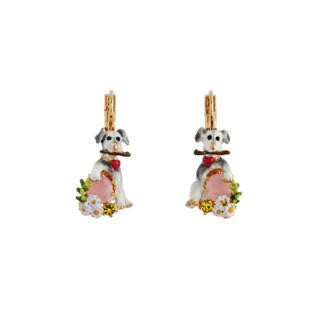  Les Nereides Loves Animals Grey Dog & Pink Stone Dog Earrings | ACLA1021 