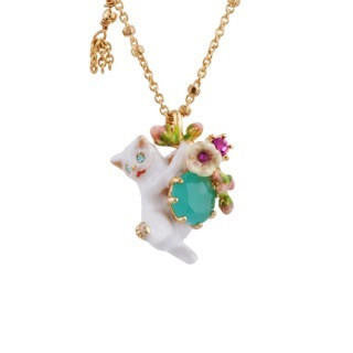  Les Nereides Loves Animals White Cat & Blue Stone Cat Necklace | ACLA3011 