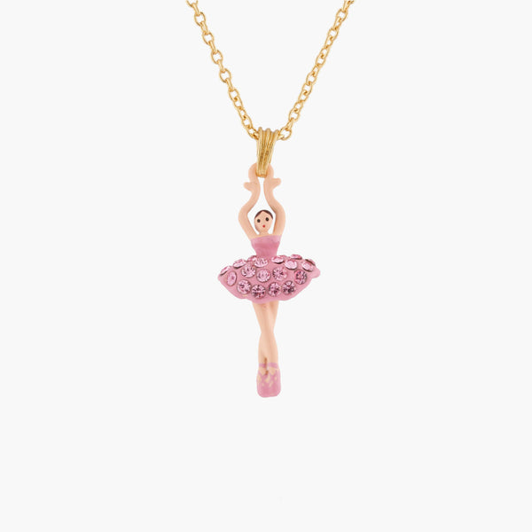 Les Nereides Mini Ballerina And Pink Crystals Tutu Pendant Necklace | AKMDD301 