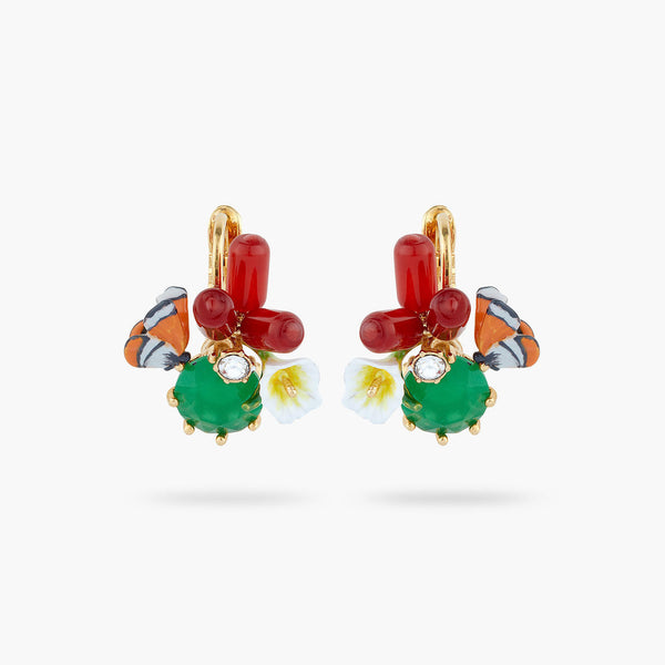 Les Nereides Monarch Butterfly And Green Stone Sleeper Earrings | AQJF1031