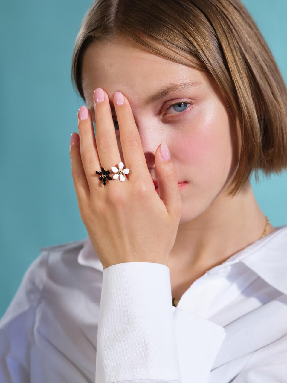 Lily and Ranunculus adjustable ring | AQFN6021 - Les Nereides