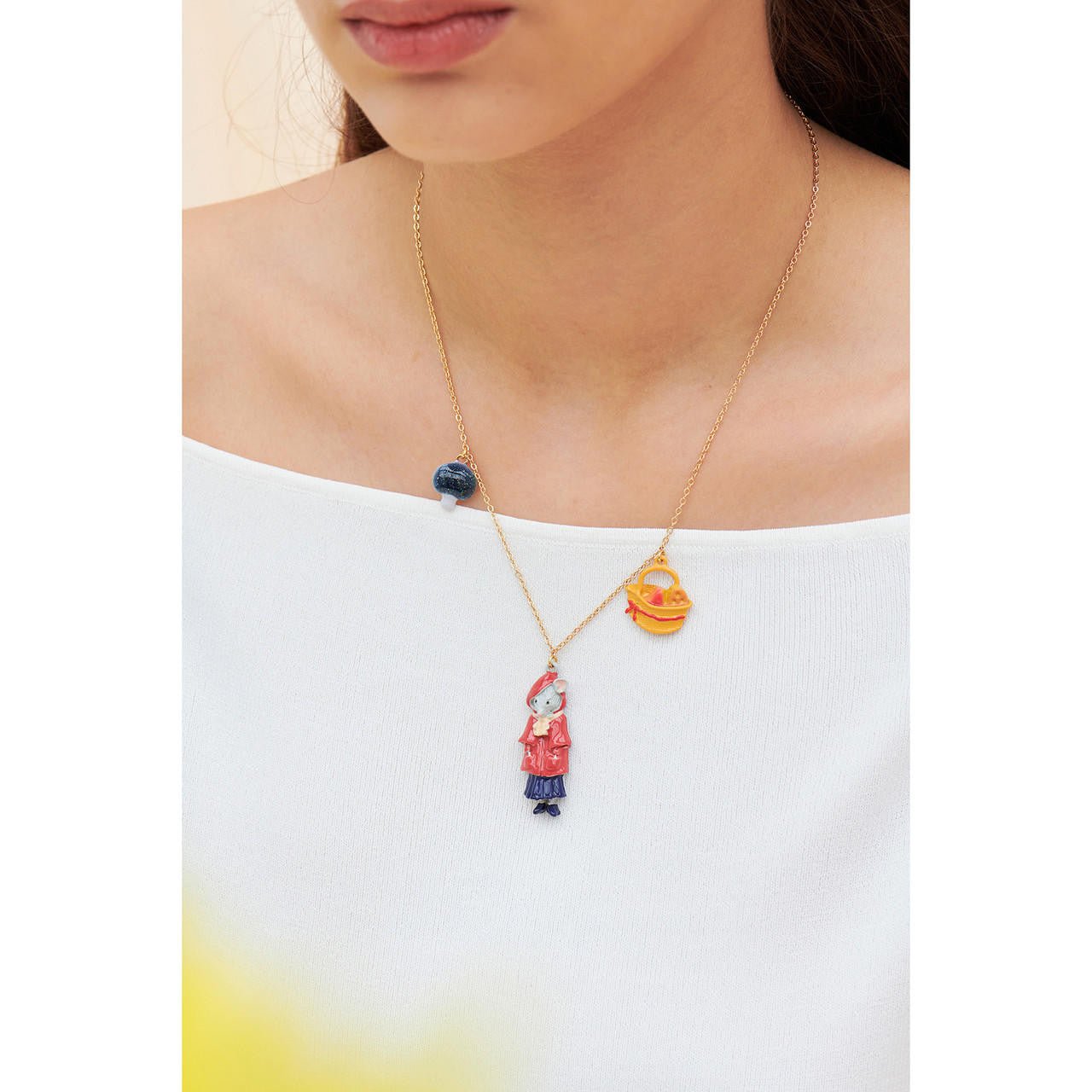 Little Mouse Little Red Riding Hood Mushroom And Cheese Pieces Necklace | ANNA3011 - Les Nereides