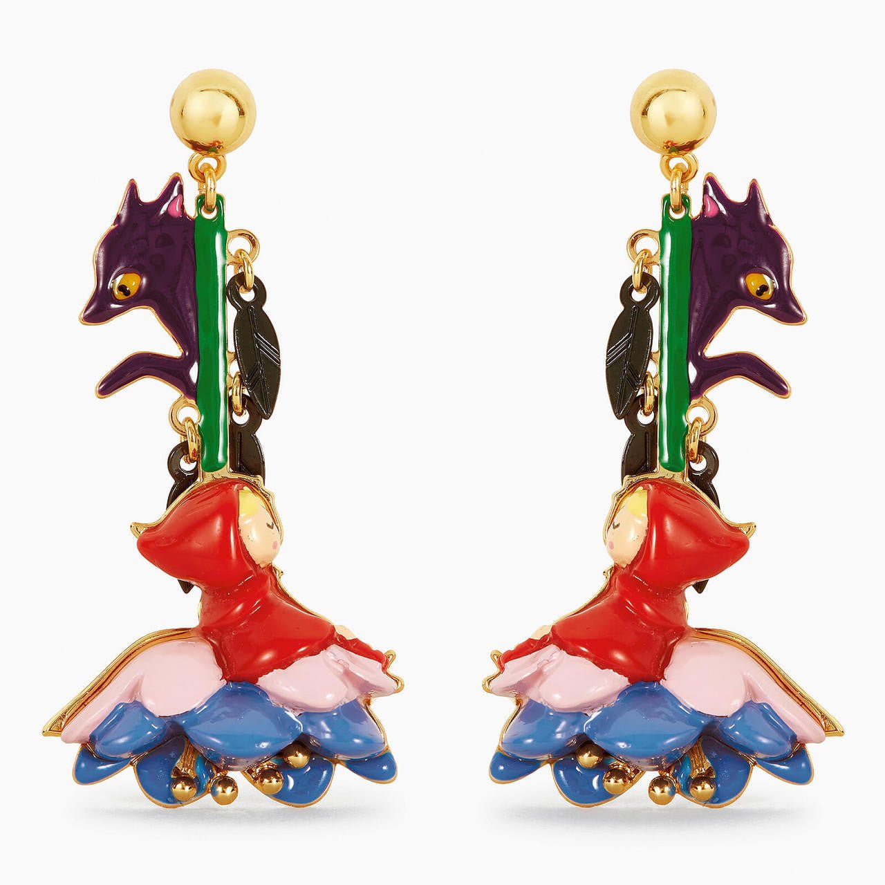 Little Red Riding Hood On A Blue Flower And The Big Bad Wolf Earrings | APBB1041 - Les Nereides