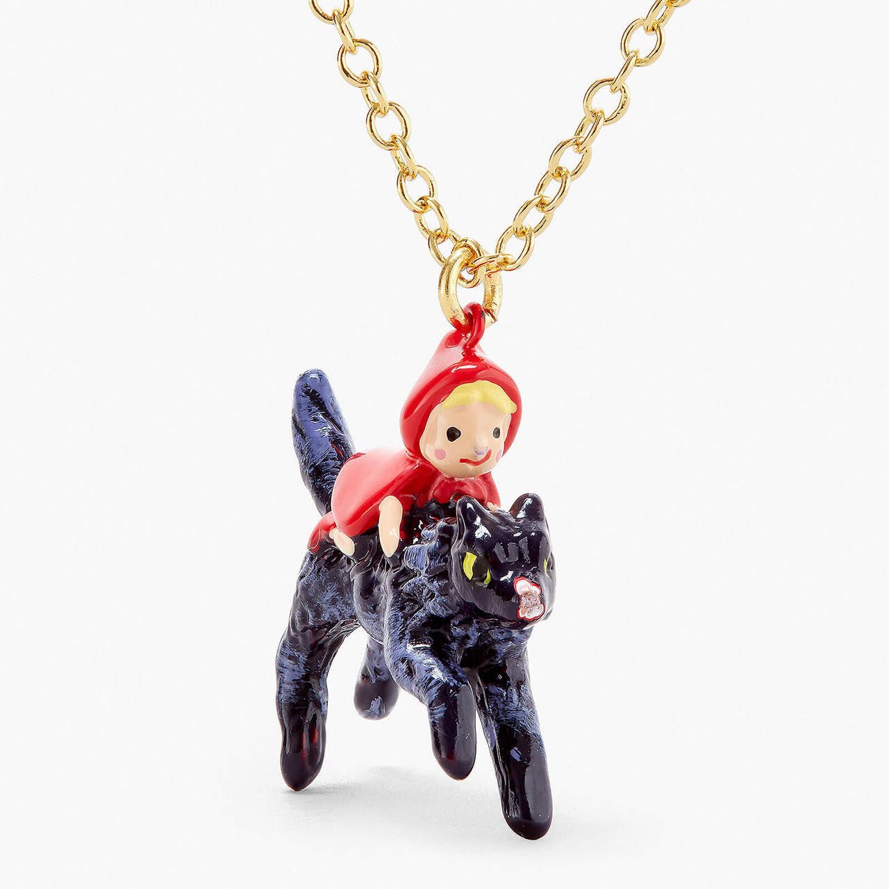 Little Red Riding Hood On Big Bad Wolf Pendant Necklace | APBB3041 - Les Nereides