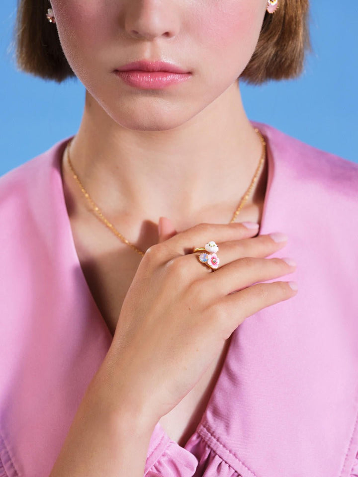 Long - tailed titmouse and rose hip adjustable ring | AQLA6021 - Les Nereides