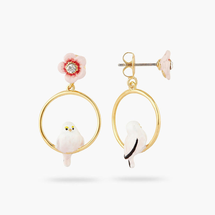 Long - tailed titmouse and rose hip asymmetrical hoop earrings | AQLA1041 - Les Nereides
