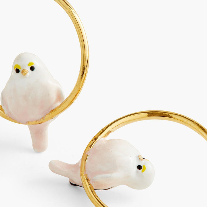 Long - tailed titmouse and rose hip asymmetrical hoop earrings | AQLA1041 - Les Nereides