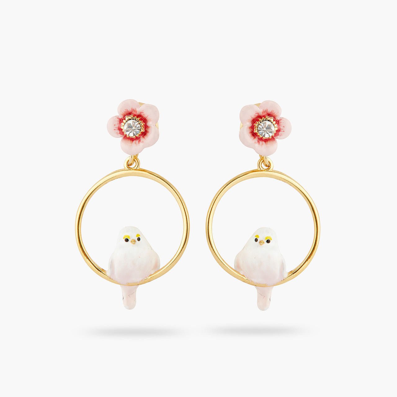 Long - tailed titmouse and rose hip asymmetrical hoop earrings | AQLA1041 - Les Nereides