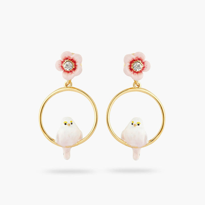 Long - tailed titmouse and rose hip asymmetrical hoop earrings | AQLA1041 - Les Nereides