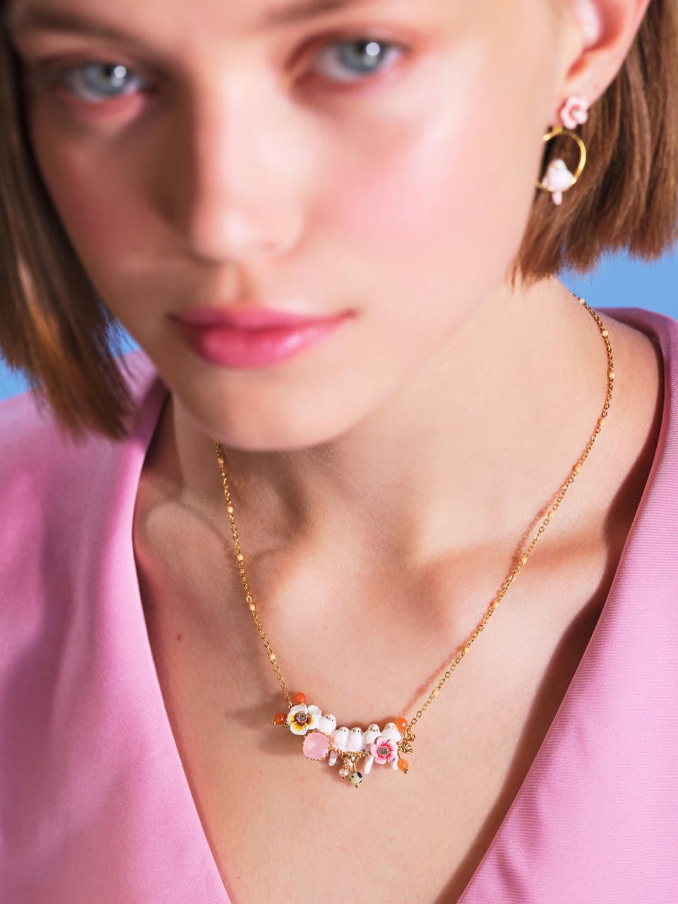 Long - tailed titmouse statement necklace | AQLA3011 - Les Nereides