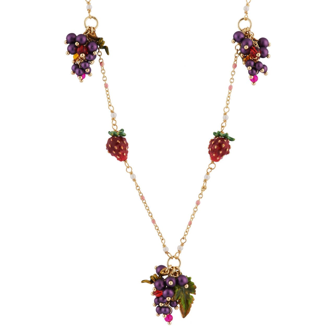 Long With Grapes,Strawberries And White Flowers Necklace | AHPO3051 - Les Nereides