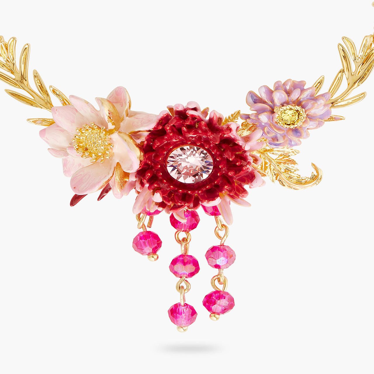 Lotus Flower And Chrysanthemum Statement Necklace | AQBI3021 - Les Nereides