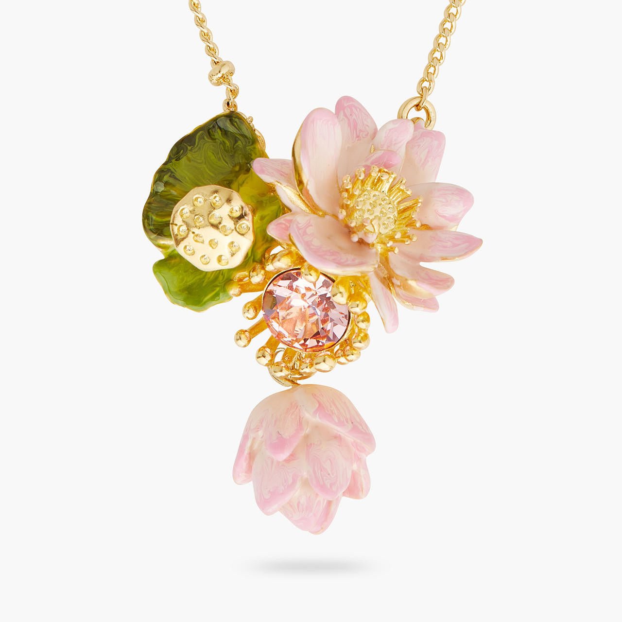 Lotus Flower Pendant Necklace | AQEL3071 - Les Nereides