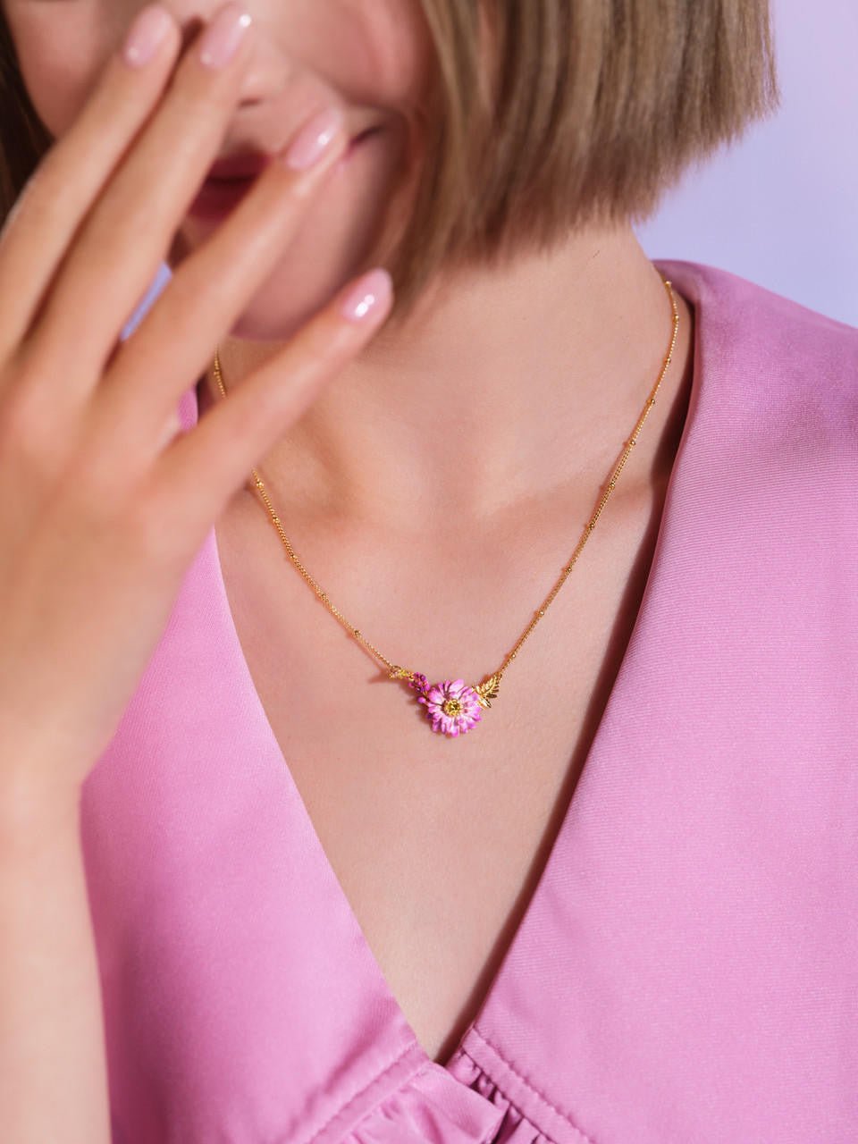 Lupine And Lotus Flower Statement Necklace | AQBI3031 - Les Nereides