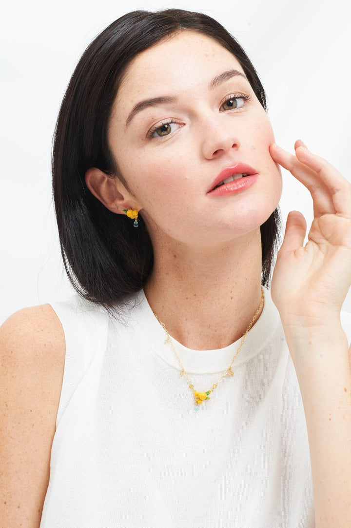 Mimosa Flower And Leaf Earrings | ABJP103T/1 - Les Nereides