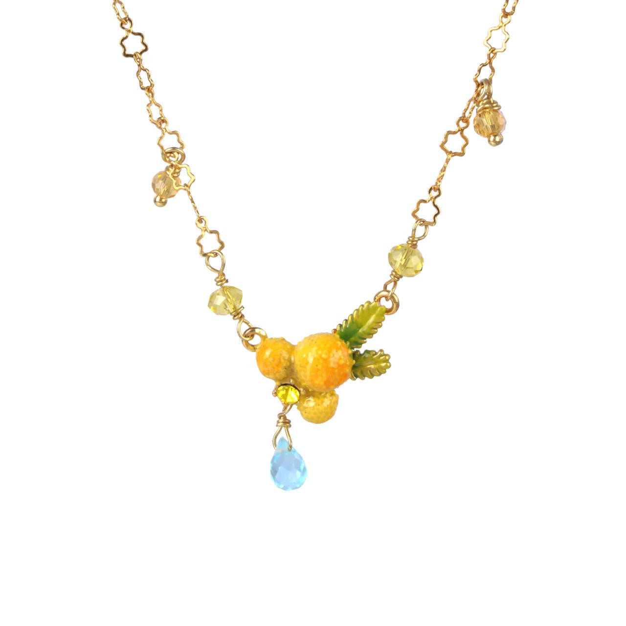 Mimosa Flower And Little Pearls Pendant Necklace | ABJP3121 - Les Nereides