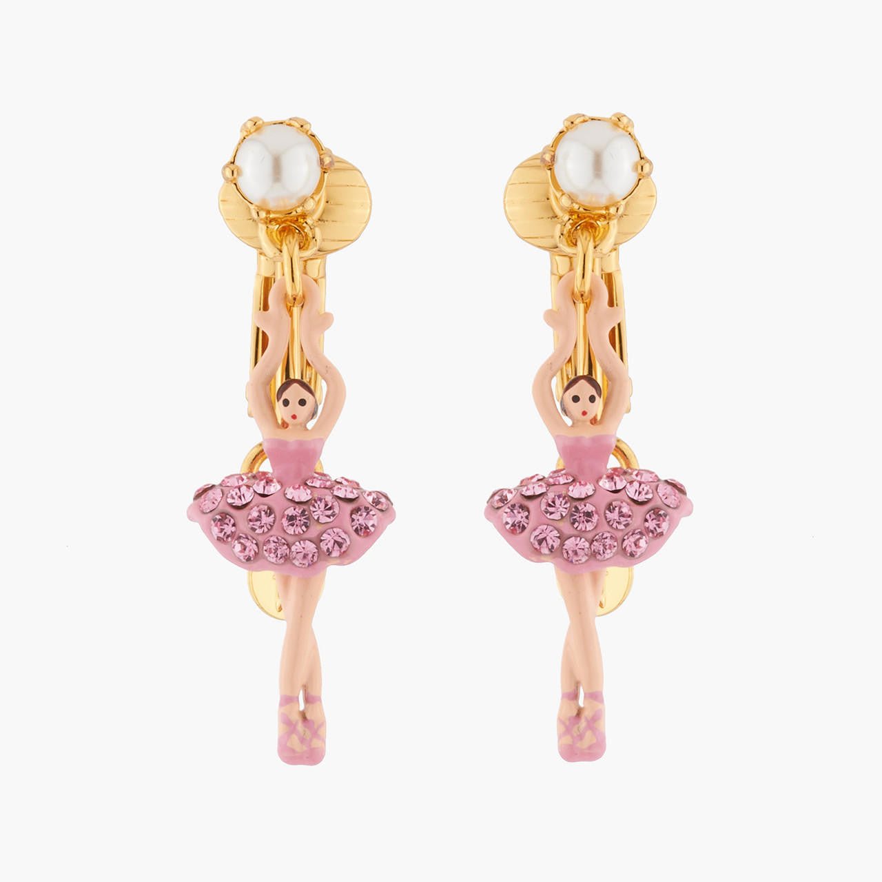 Mini Ballerina And Pink Crystals Tutu Earrings | AKMDD101C - Les Nereides