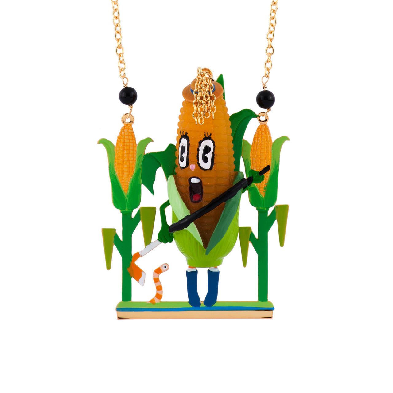 Mon Potager Corn With Hat & Spade In Theé Middle Of A Corn Field Necklace | AFMM3161 - Les Nereides