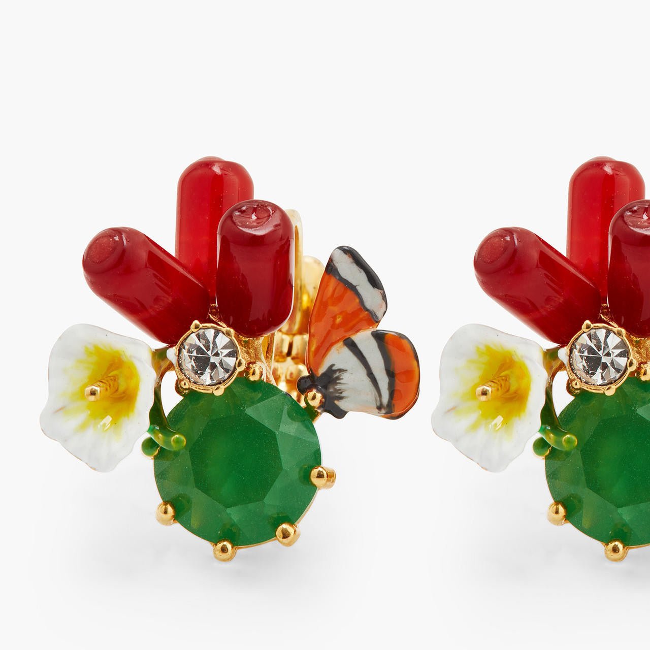Monarch Butterfly And Green Stone Sleeper Earrings | AQJF1031 - Les Nereides