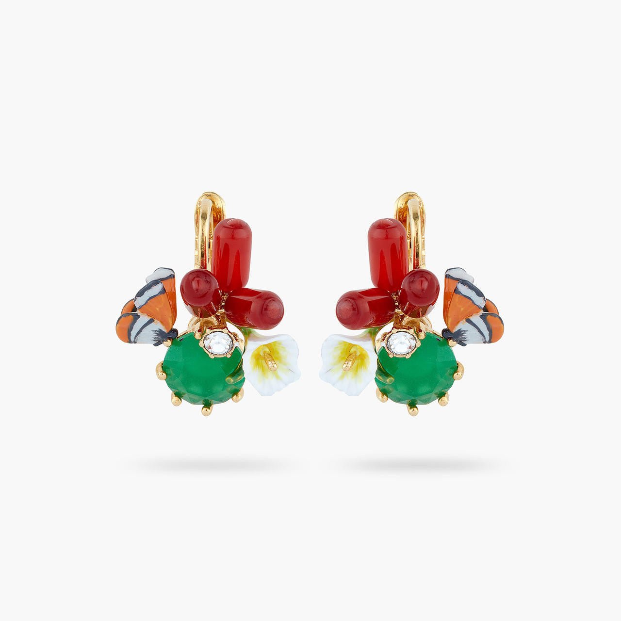 Monarch Butterfly And Green Stone Sleeper Earrings | AQJF1031 - Les Nereides