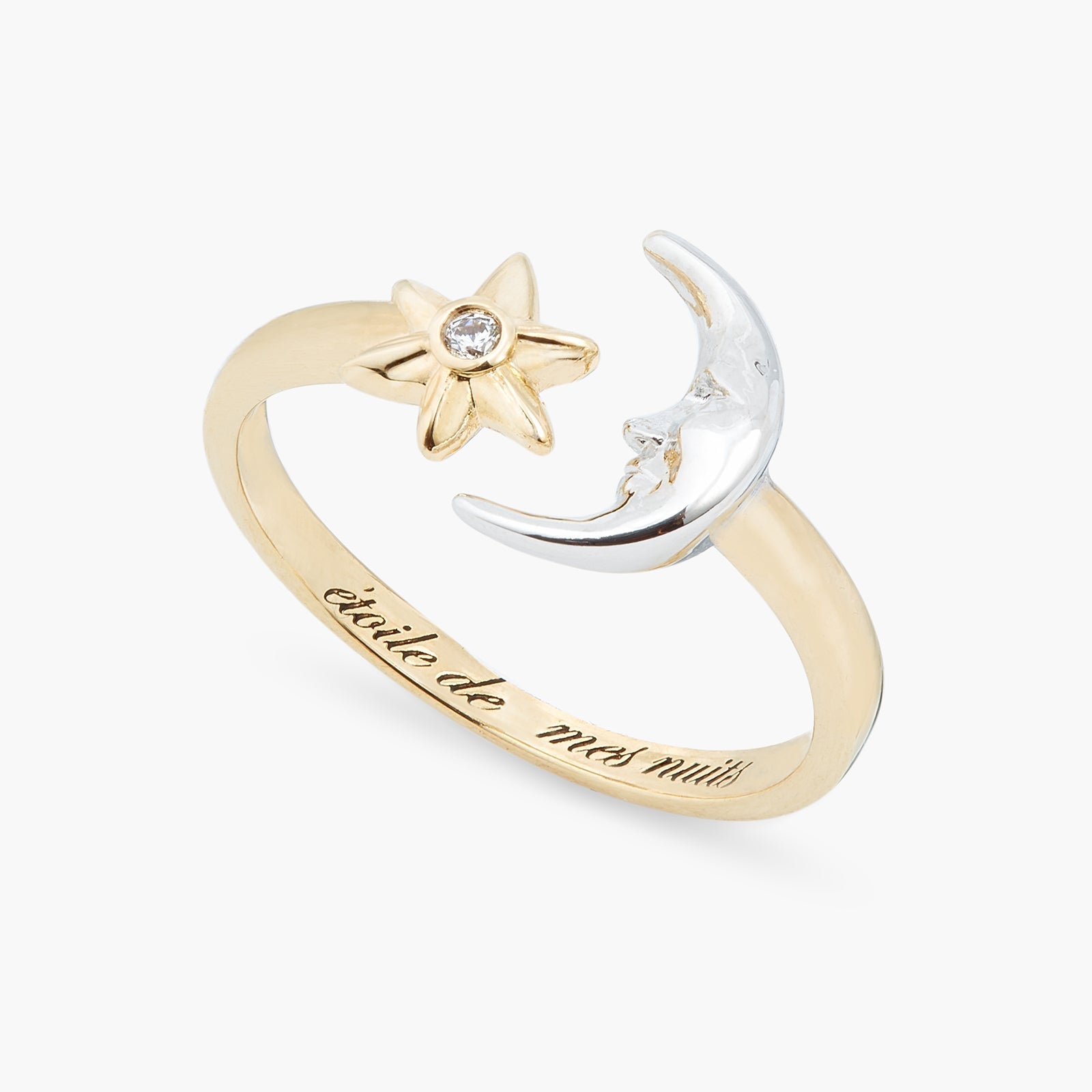 Moon And Star Adjustable Ring | ASAM6011 - Les Nereides
