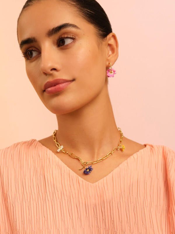 Multicolour Flowers And Thin Chain Necklace | APCP3091 - Les Nereides