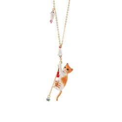 N2 For Lnla White And Ginger Cat W/Pompom Necklace | ADCH3031 - Les Nereides