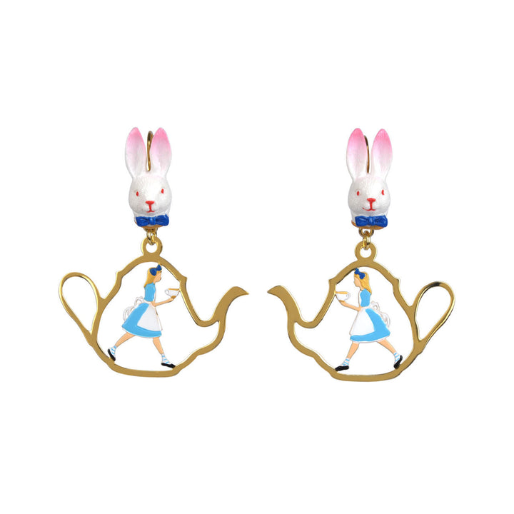 N2 Le Tea Time D'Alice Rabbit'S Heads, Alice And Teapot Earrings | AATA1111 