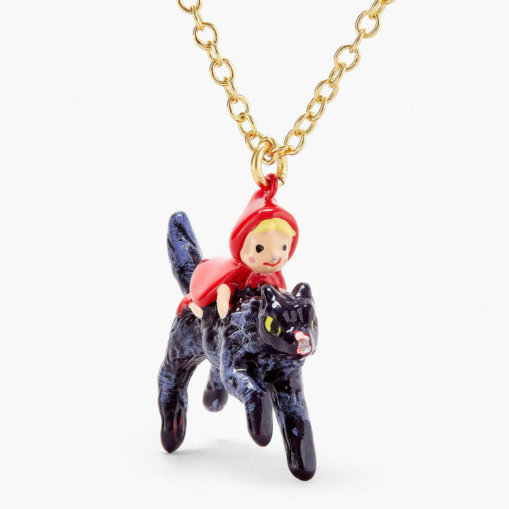 N2 Little Red Riding Hood On Big Bad Wolf Pendant Necklace | APBB3041 