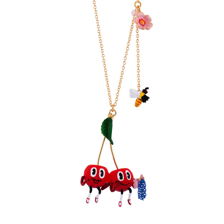 N2 Mon Potager Cherries With Watecan, Bee & Flower Necklace | AFMM3071 